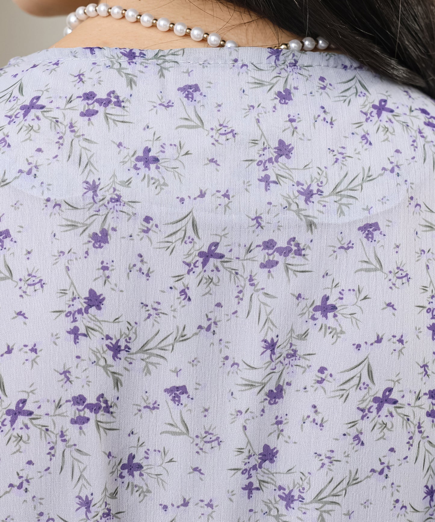 小花柄 Vネック シフォン ロング ワンピース