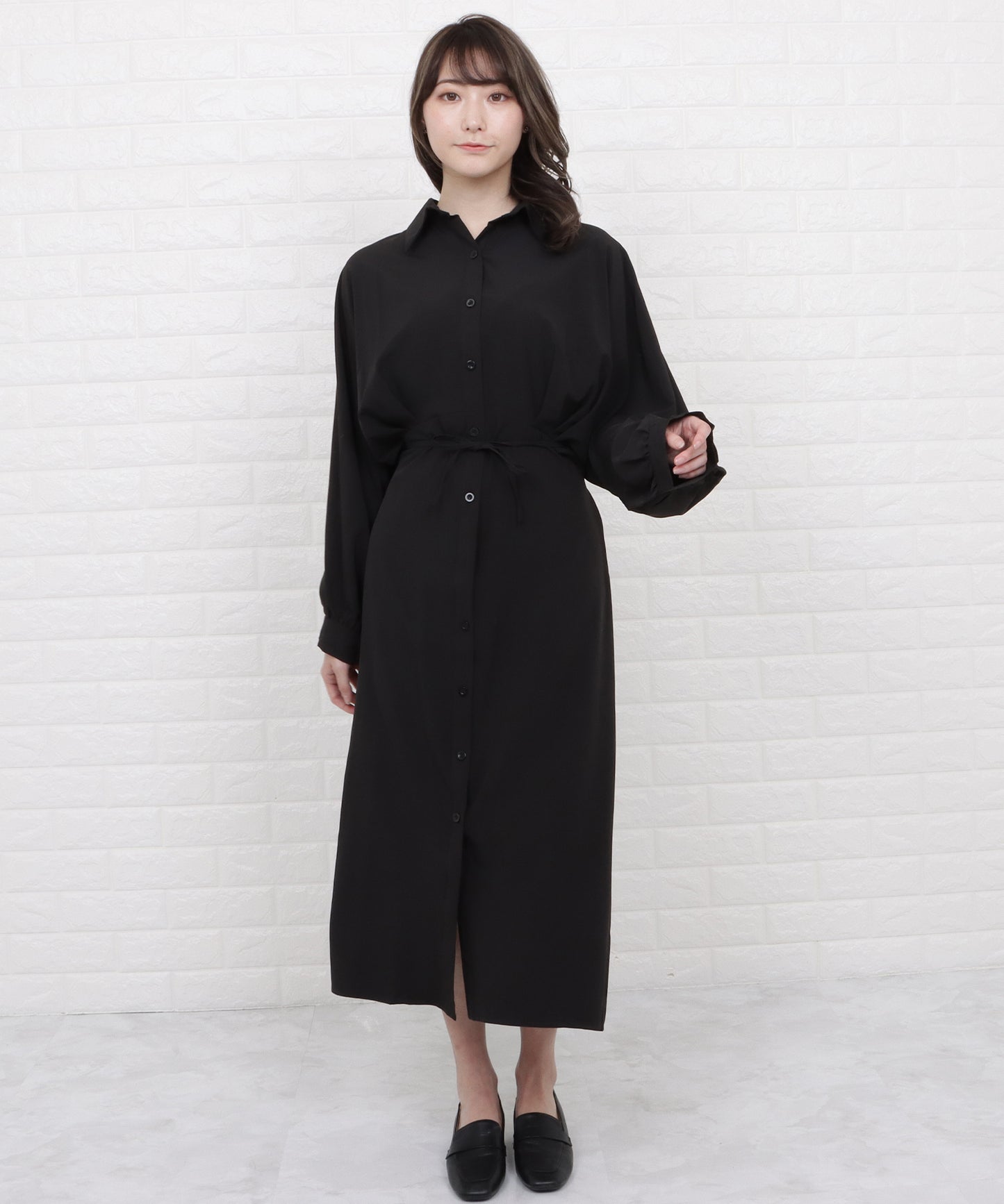 ウエストタックロングシャツワンピース