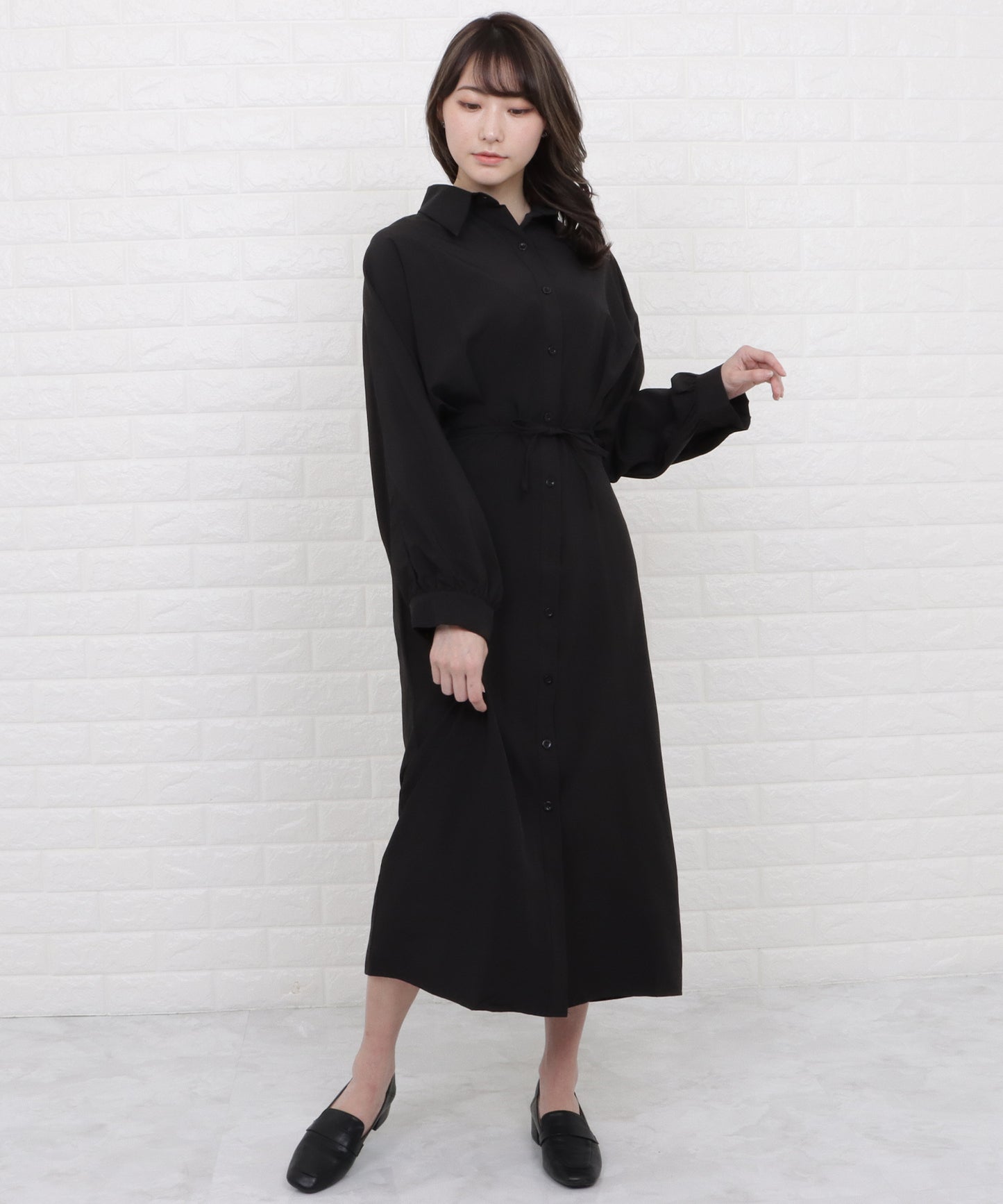 ウエストタックロングシャツワンピース