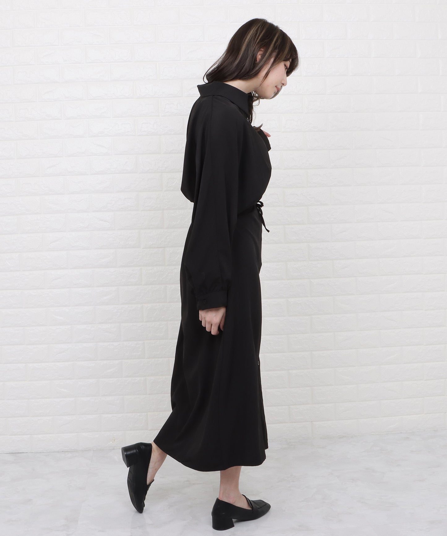 ウエストタックロングシャツワンピース