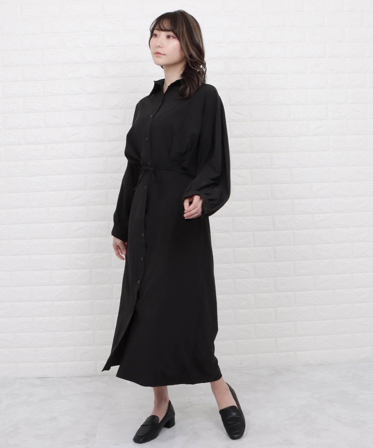 ウエストタックロングシャツワンピース
