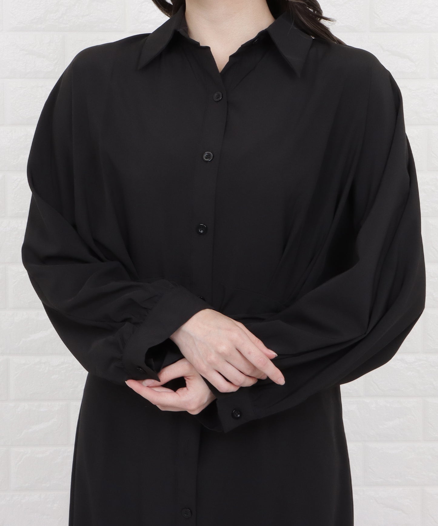 ウエストタックロングシャツワンピース