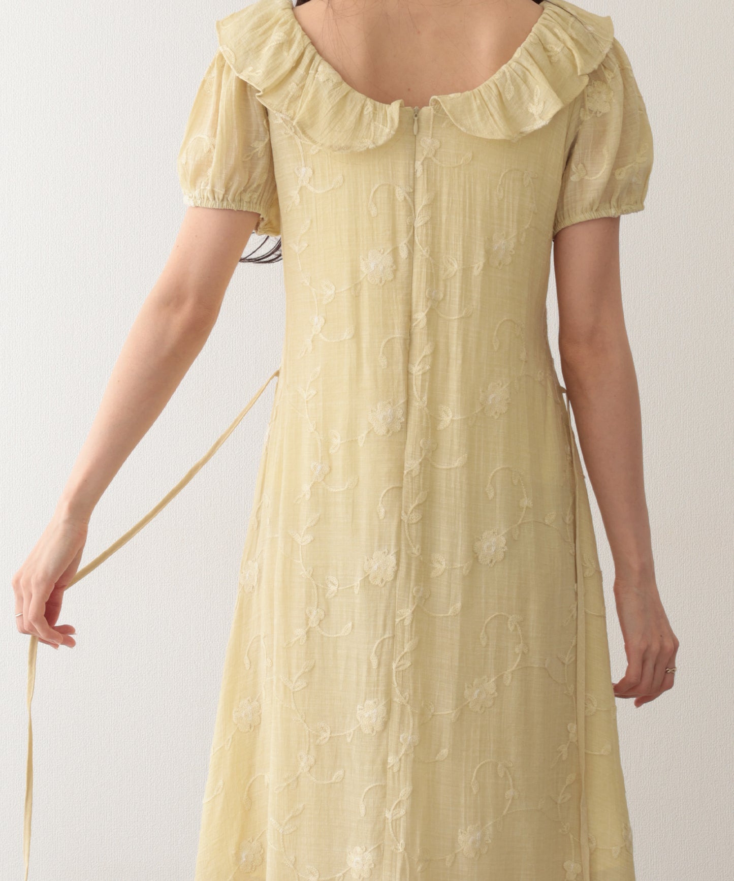 ボタニカル柄 フリル カラー ロング ドレス ワンピース