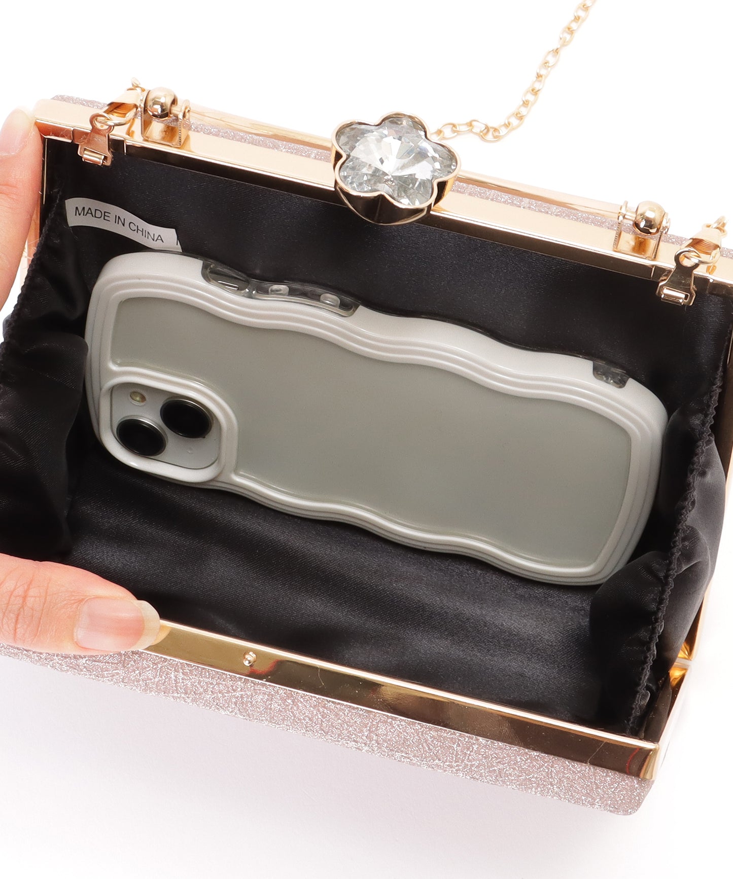 チェーン付き 2WAY スクエア がま口 ハンドバッグ