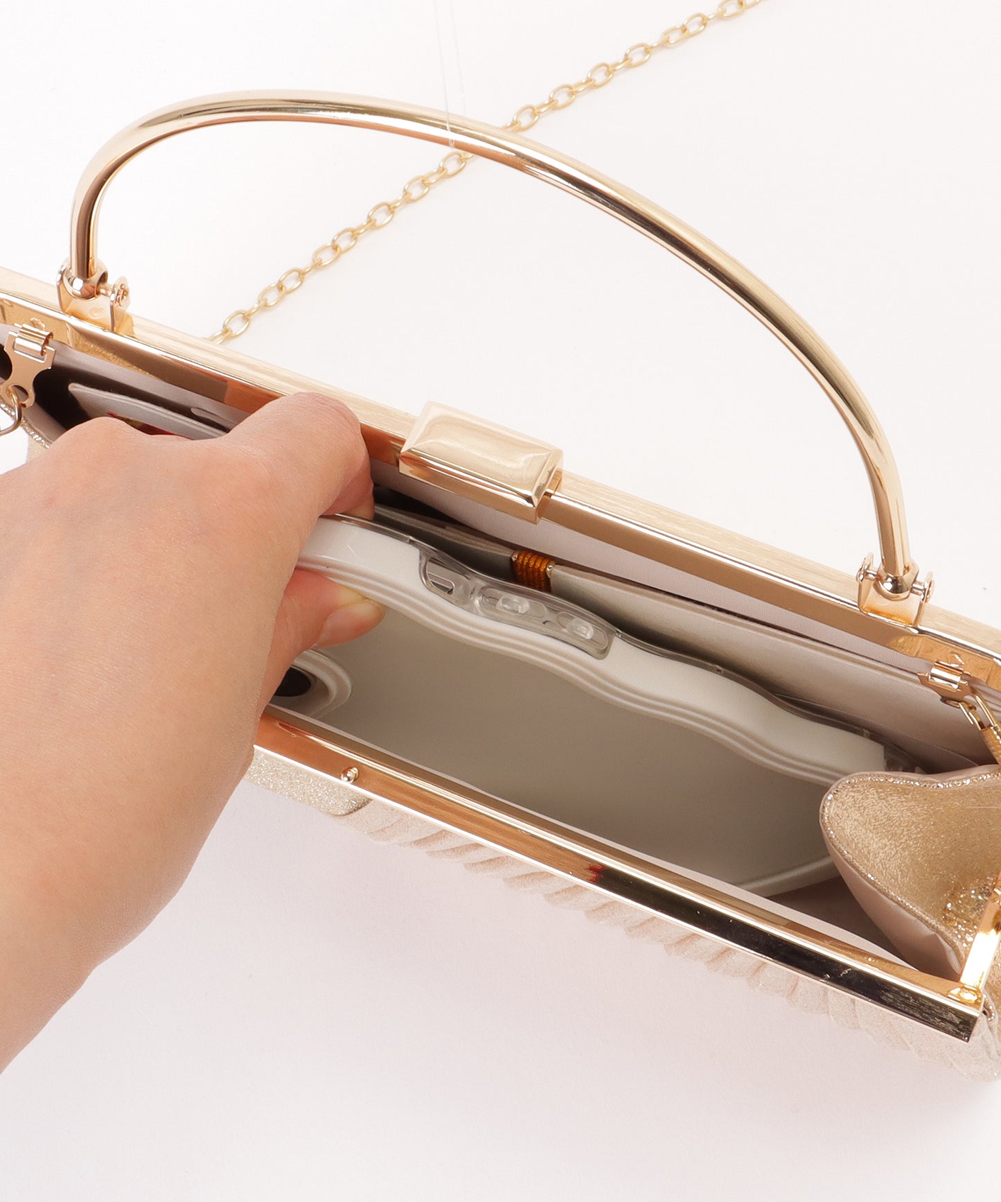 ラメ×プリーツ 3WAY コンパクト スクエア バッグ