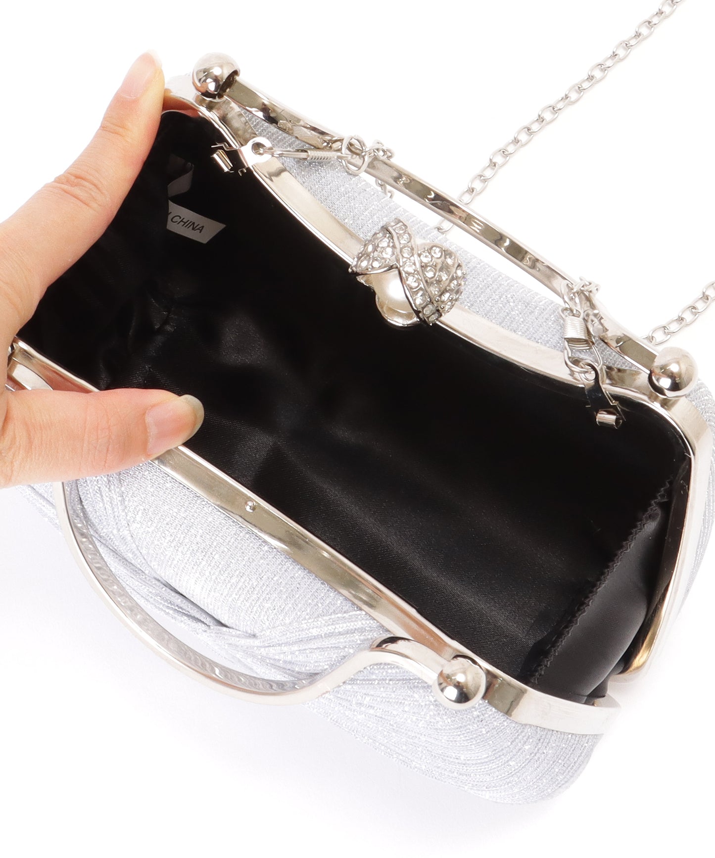 ツイスト ギャザー ビジュー がま口 2WAY ショルダーバッグ