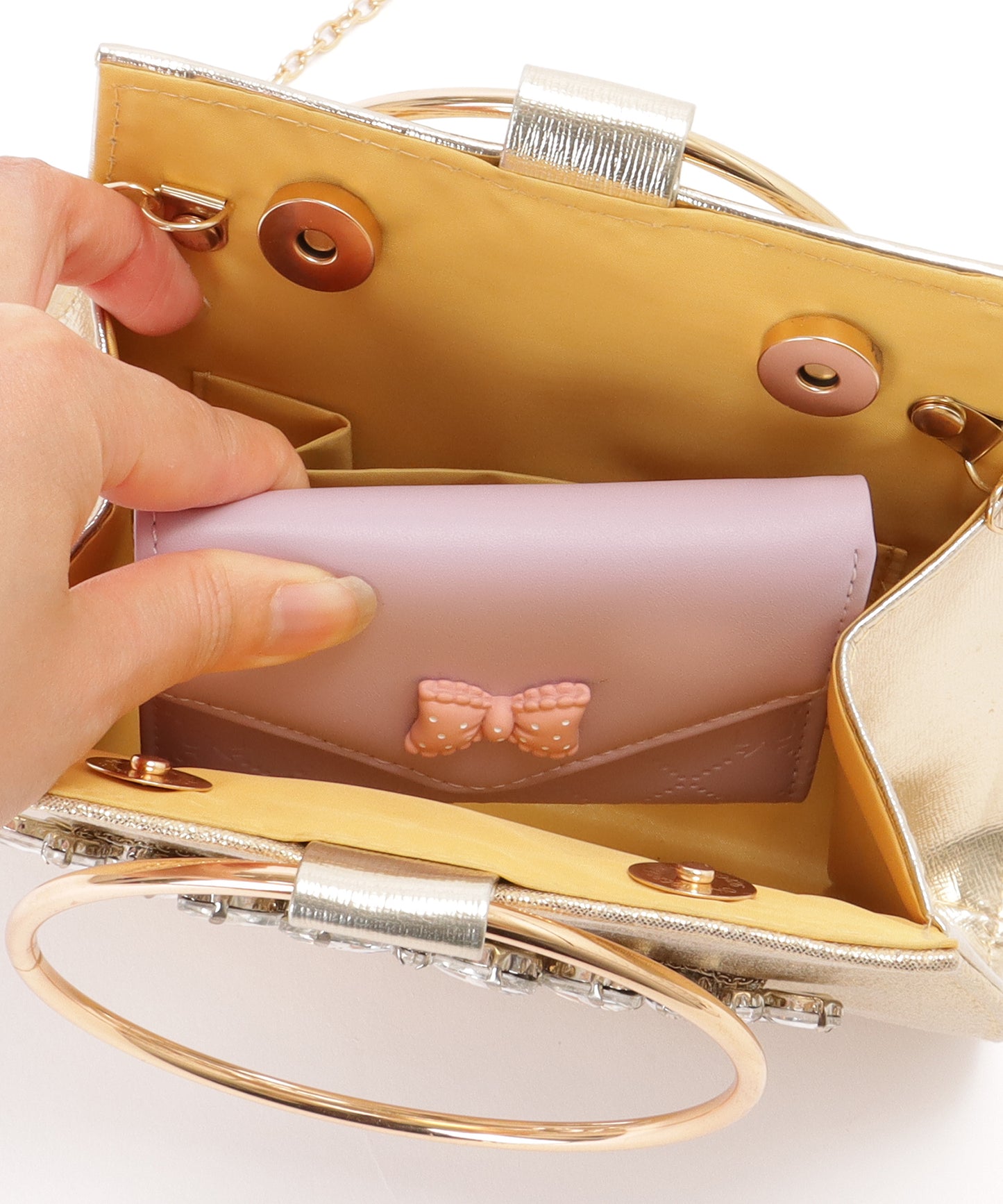 ビジュー付き 2WAY コンパクト チェーン ショルダーバッグ