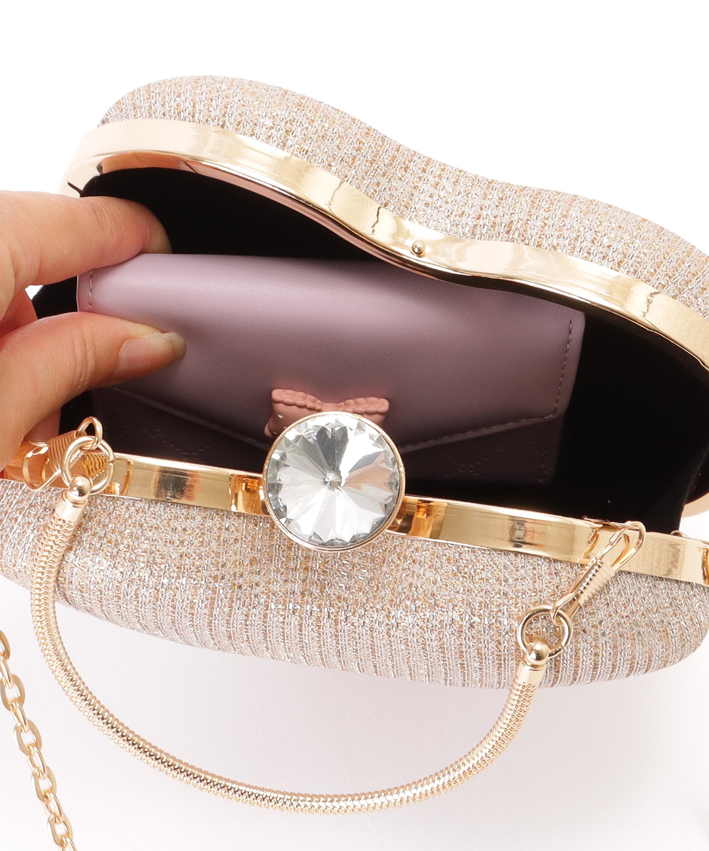 ビジュー付き ハートフォルム 3WAY コンパクト バッグ