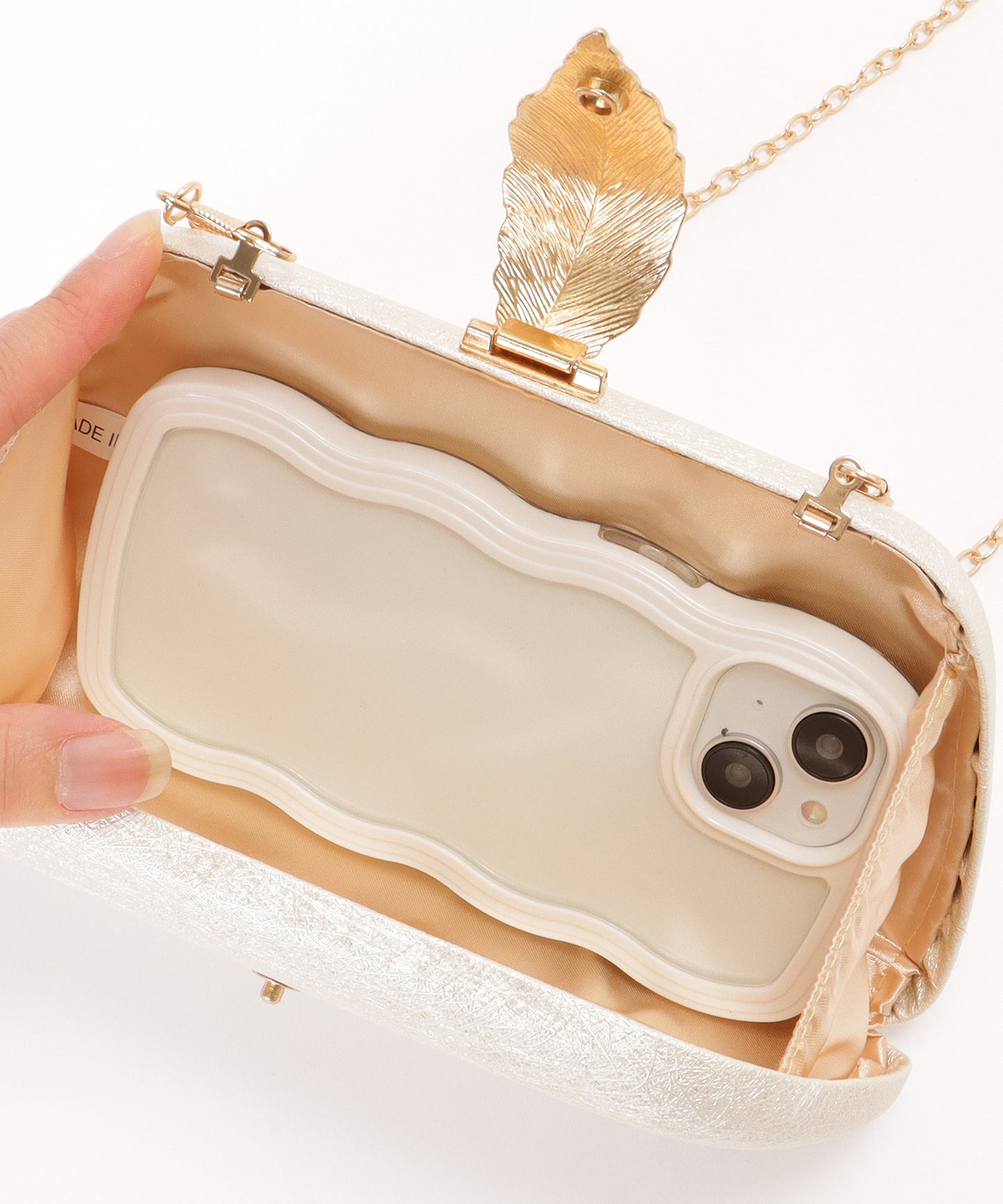 リーフモチーフ付き コンパクト 2WAY チェーン ショルダー バッグ
