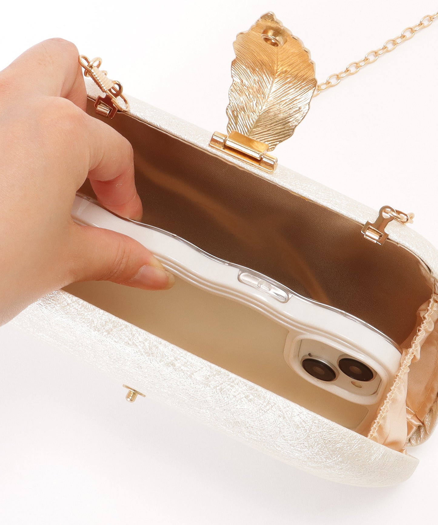 リーフモチーフ付き コンパクト 2WAY チェーン ショルダー バッグ