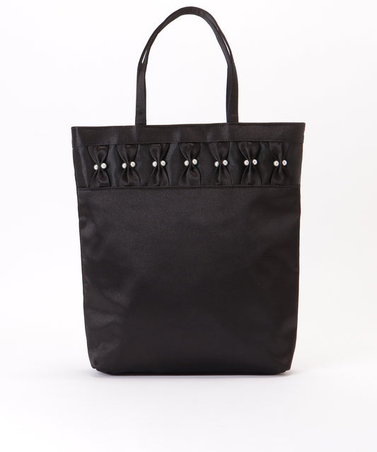 パール リボン スクエア スナップ付き トートバッグ