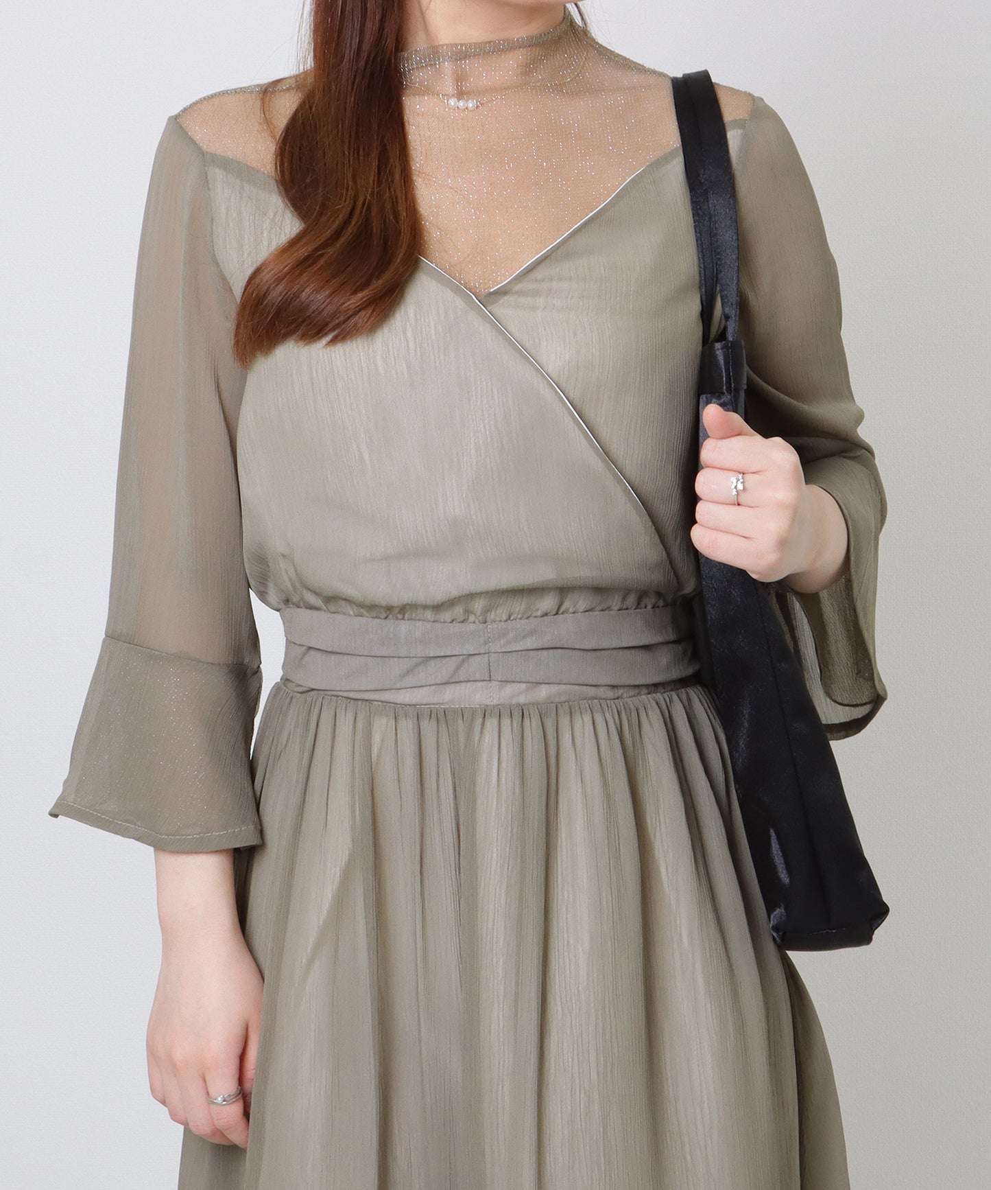 パール リボン スクエア スナップ付き トートバッグ