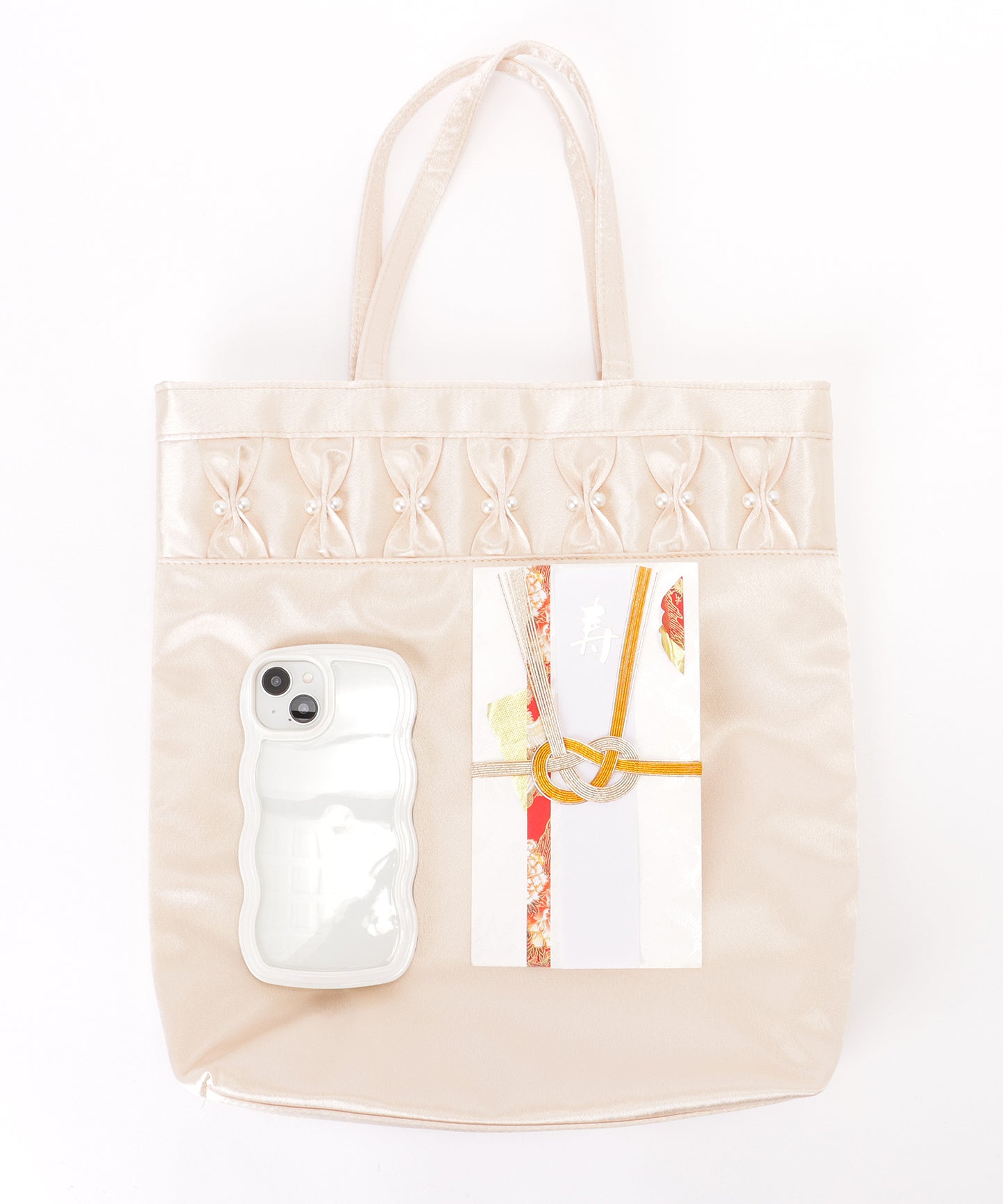 パール リボン スクエア スナップ付き トートバッグ