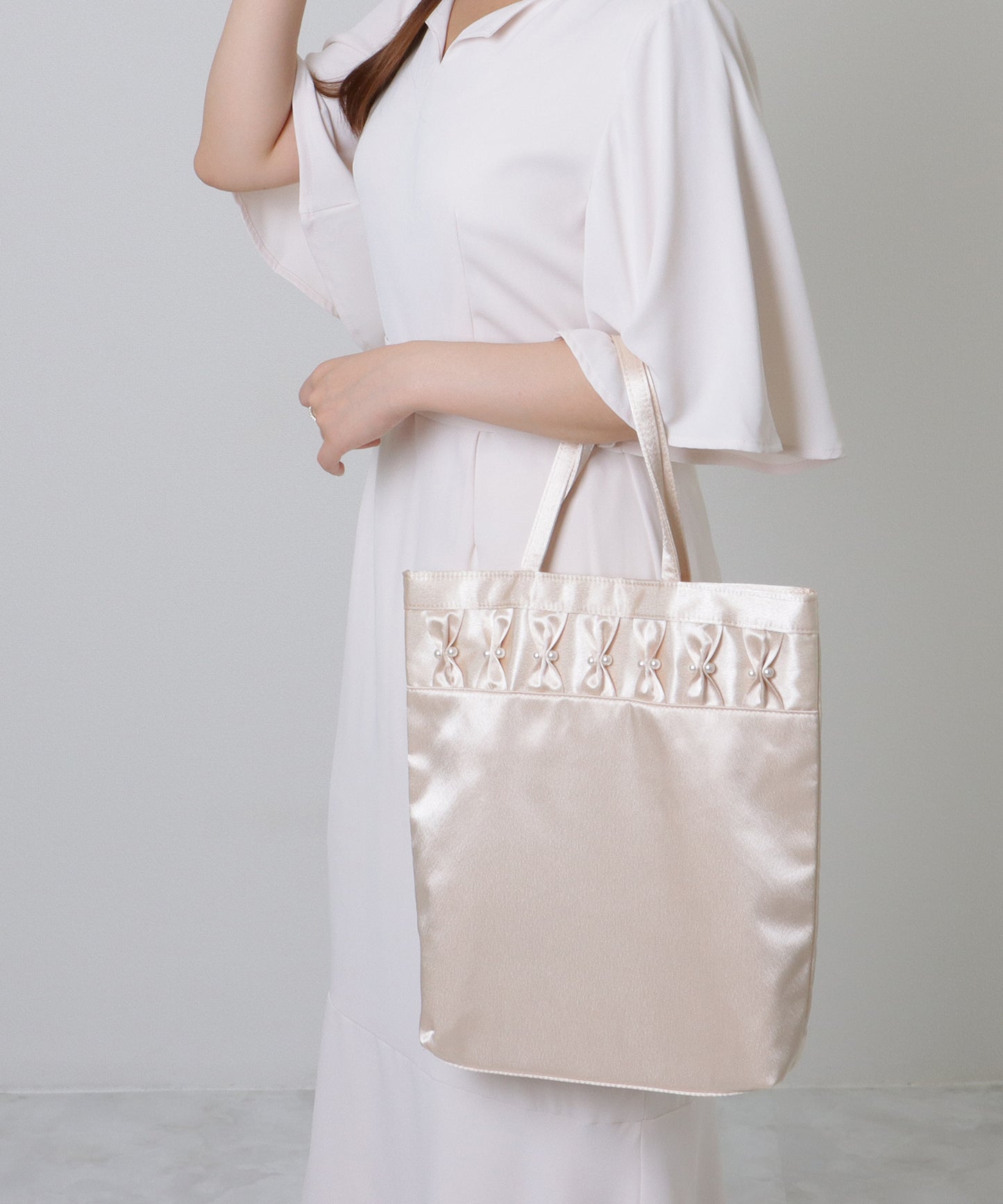 パール リボン スクエア スナップ付き トートバッグ