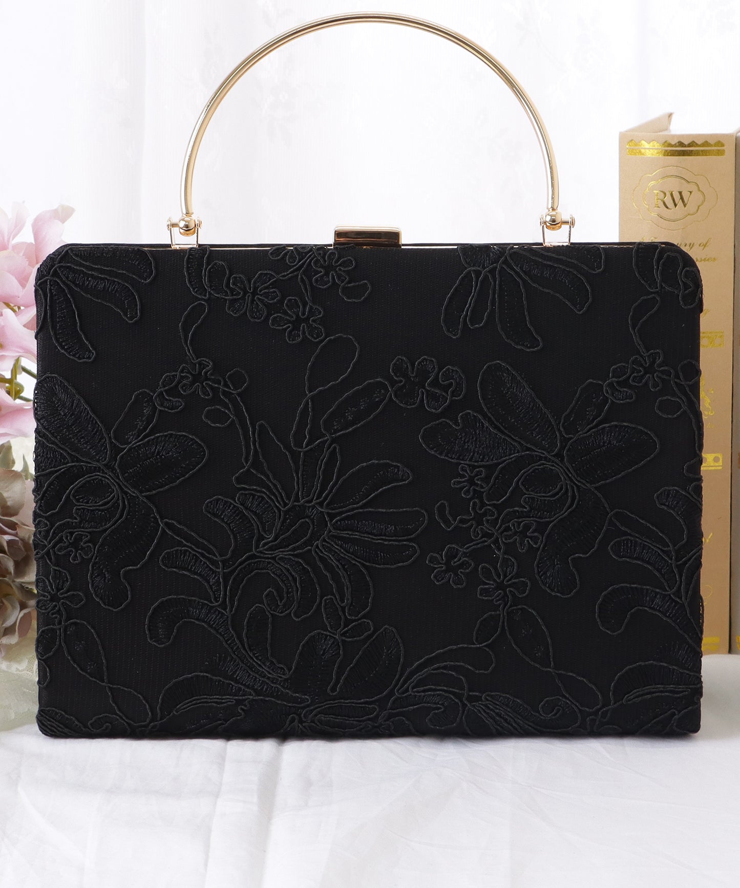 フラワー 刺繍 ハンドル付き パーティー バッグ