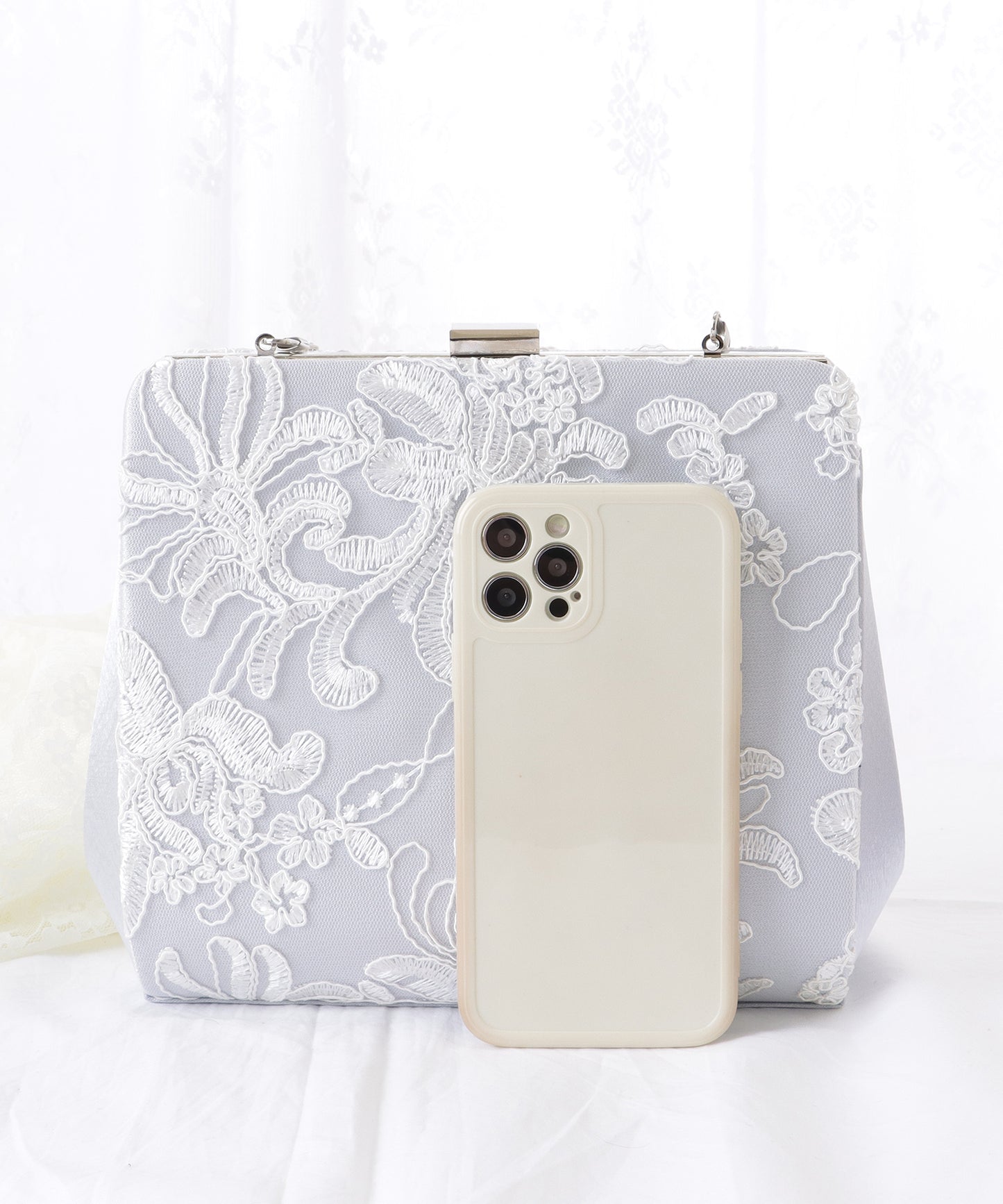 フラワー 刺繍 コンパクト クラッチ バッグ