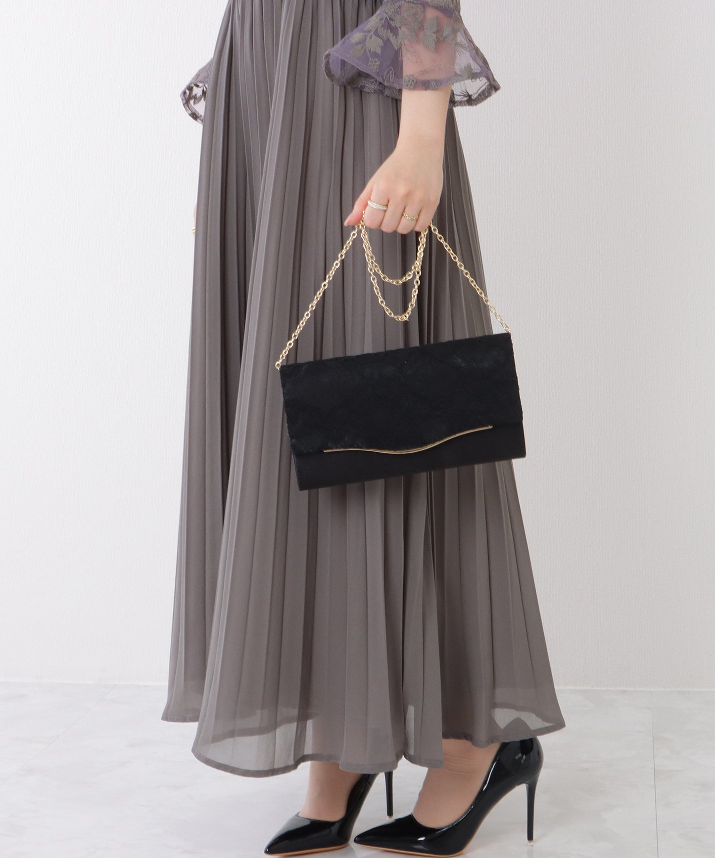 2WAY ウエーブ フラップ レース パーティー バッグ