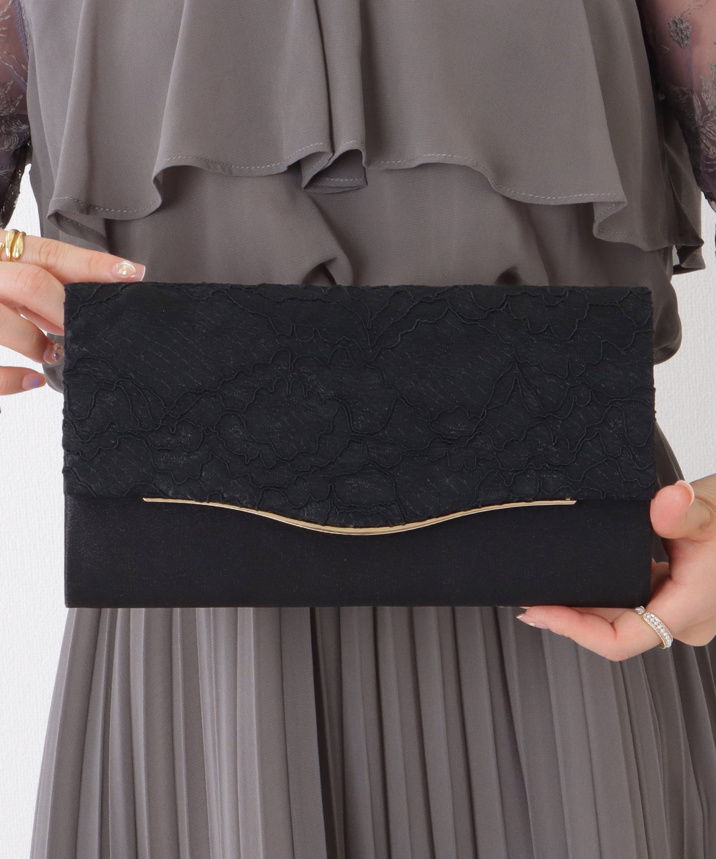 2WAY ウエーブ フラップ レース パーティー バッグ