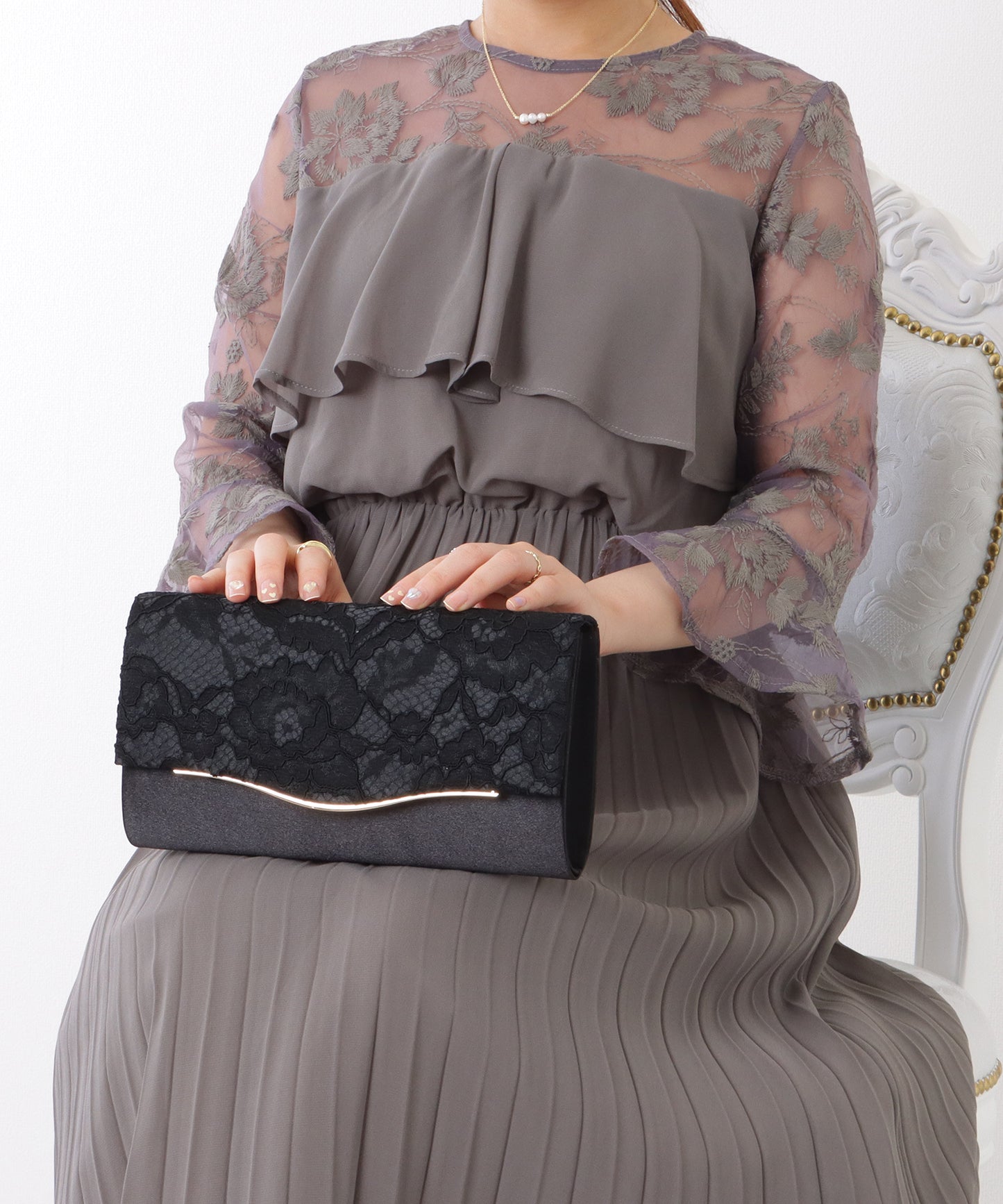 2WAY ウエーブ フラップ レース パーティー バッグ