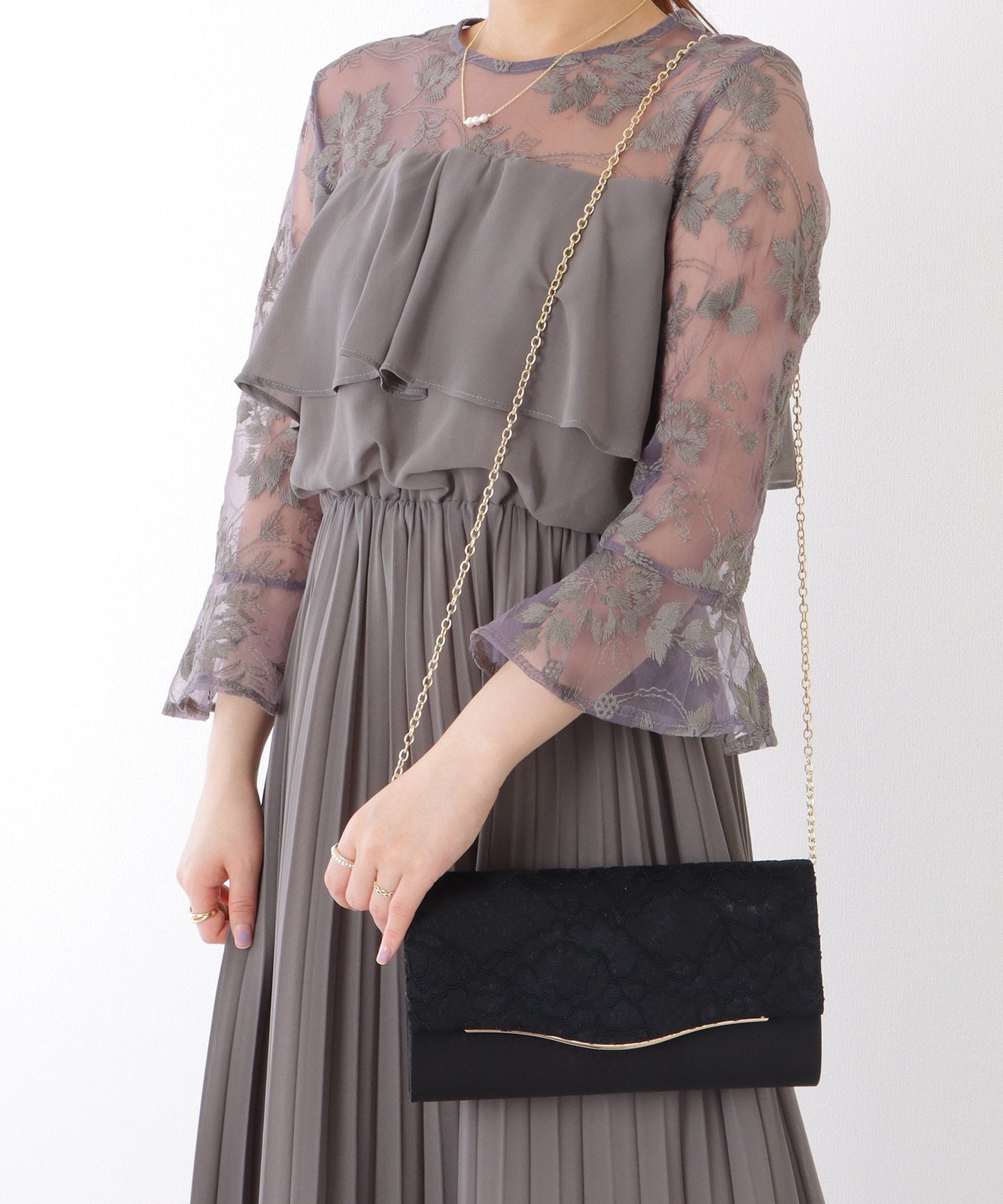 2WAY ウエーブ フラップ レース パーティー バッグ