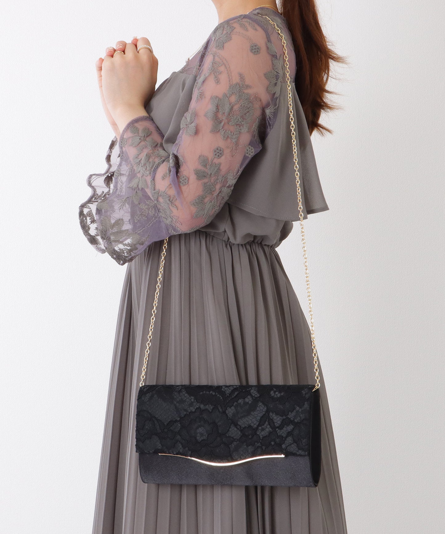 2WAY ウエーブ フラップ レース パーティー バッグ