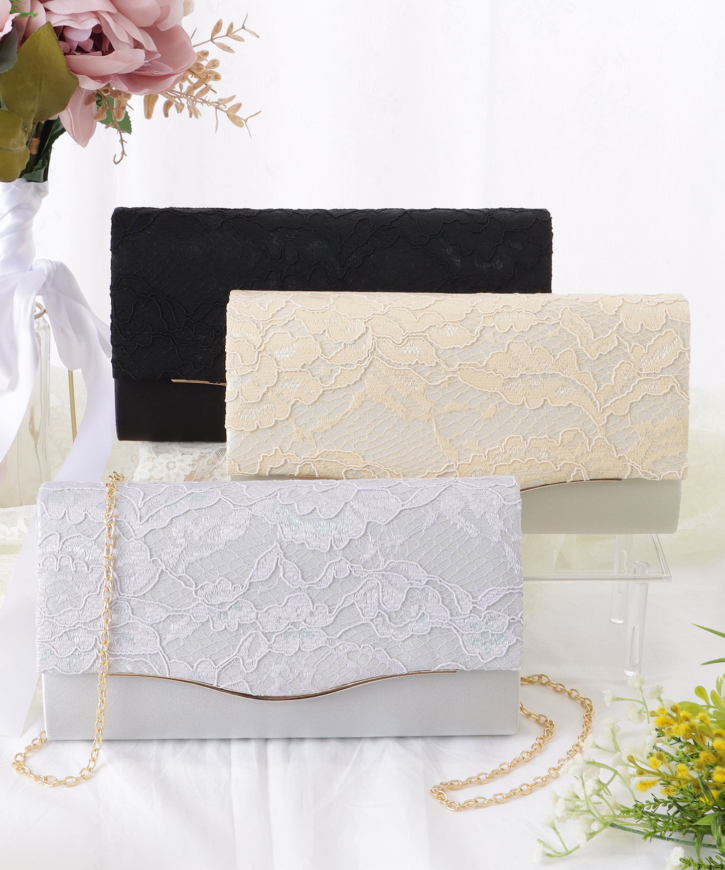 2WAY ウエーブ フラップ レース パーティー バッグ