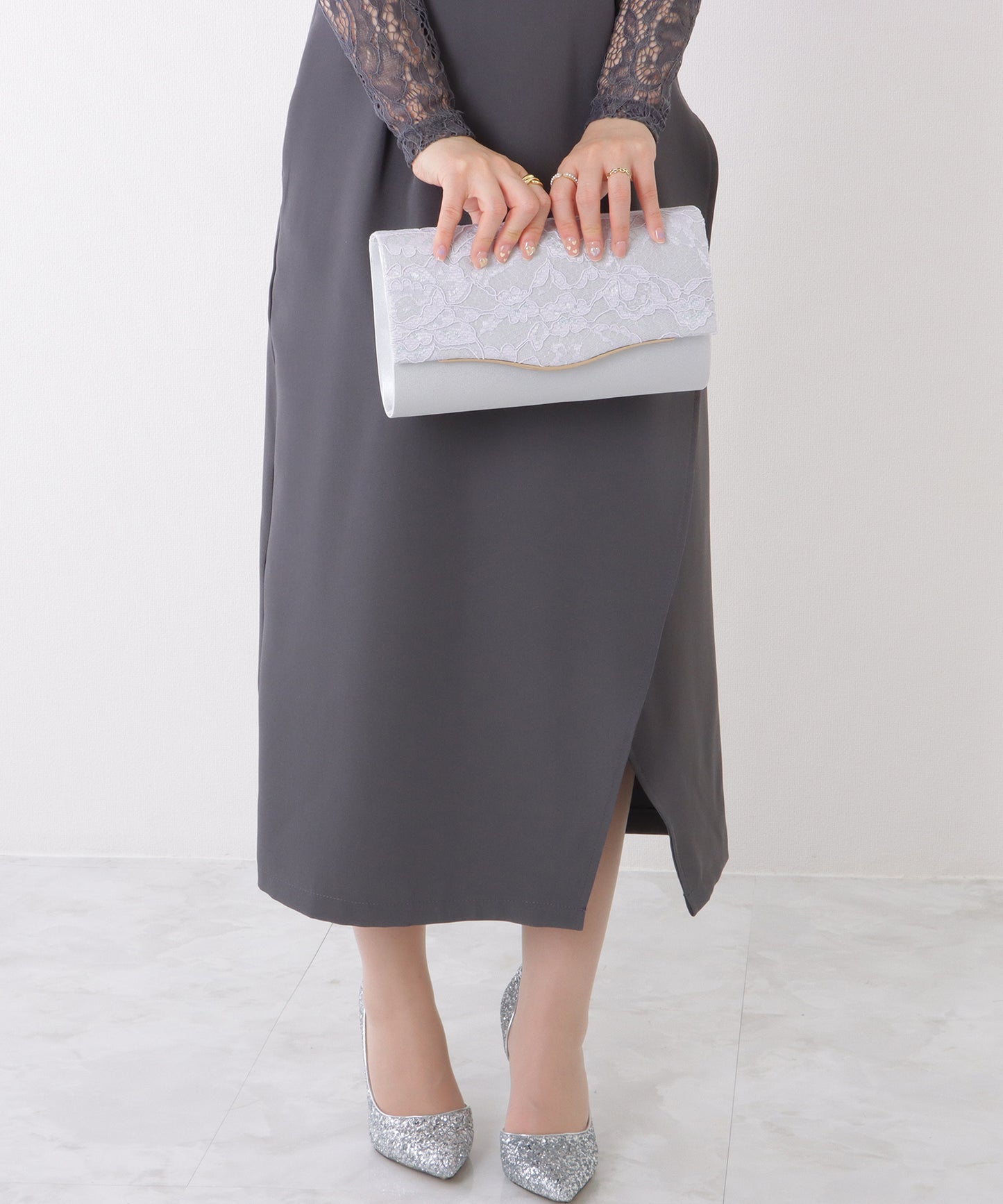 2WAY ウエーブ フラップ レース パーティー バッグ