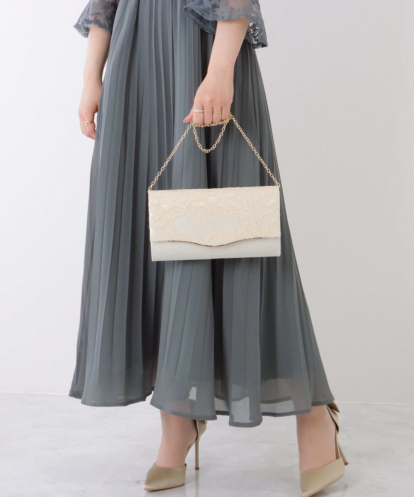 2WAY ウエーブ フラップ レース パーティー バッグ