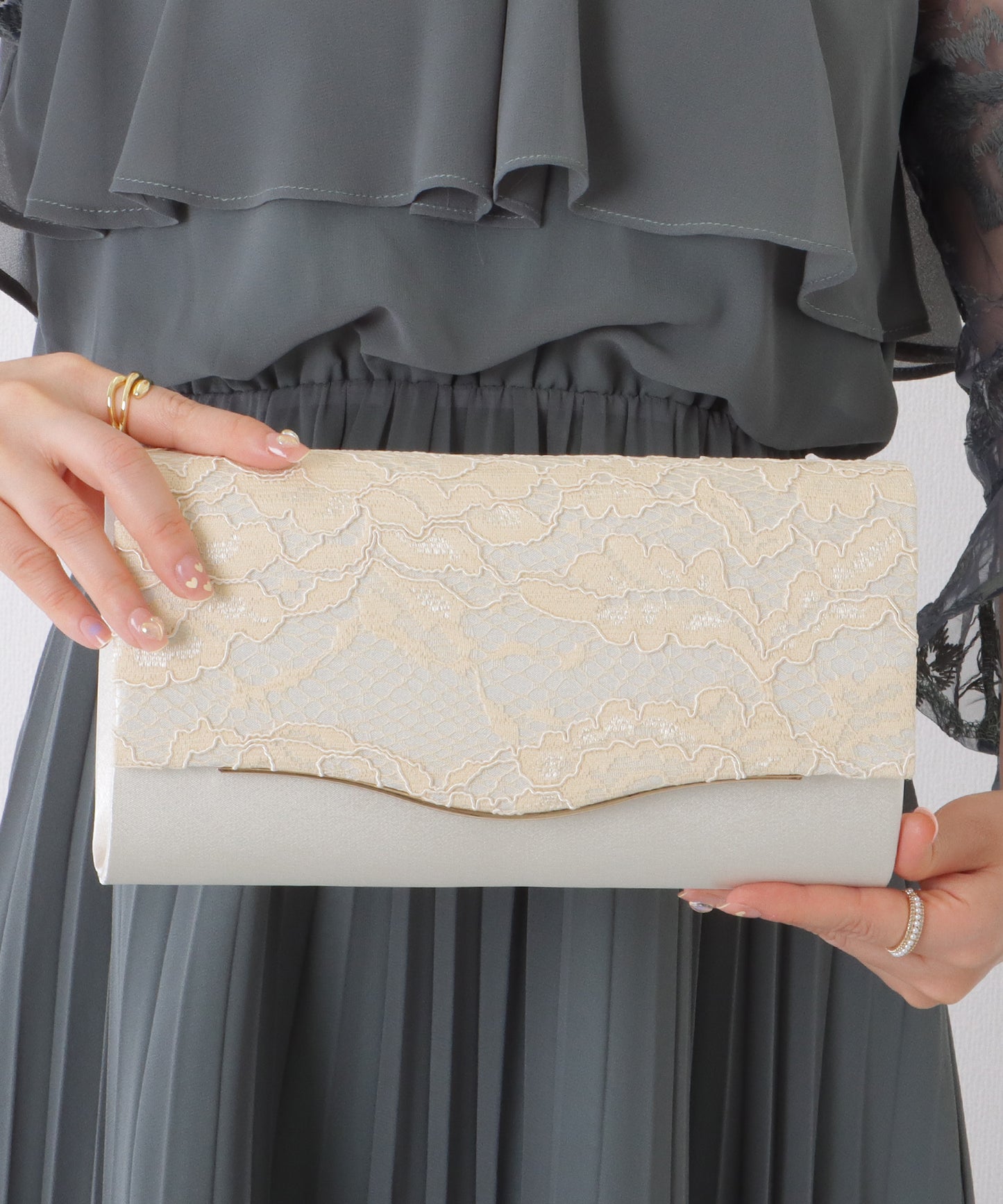 2WAY ウエーブ フラップ レース パーティー バッグ