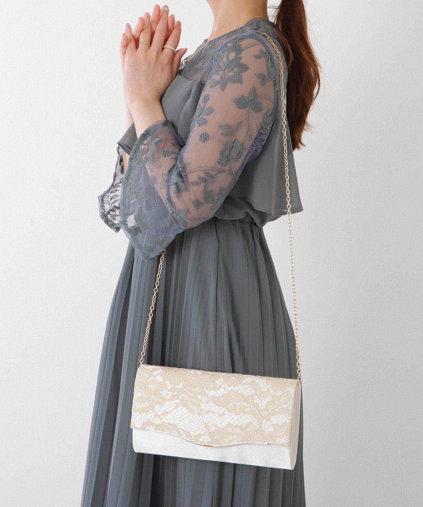 2WAY ウエーブ フラップ レース パーティー バッグ