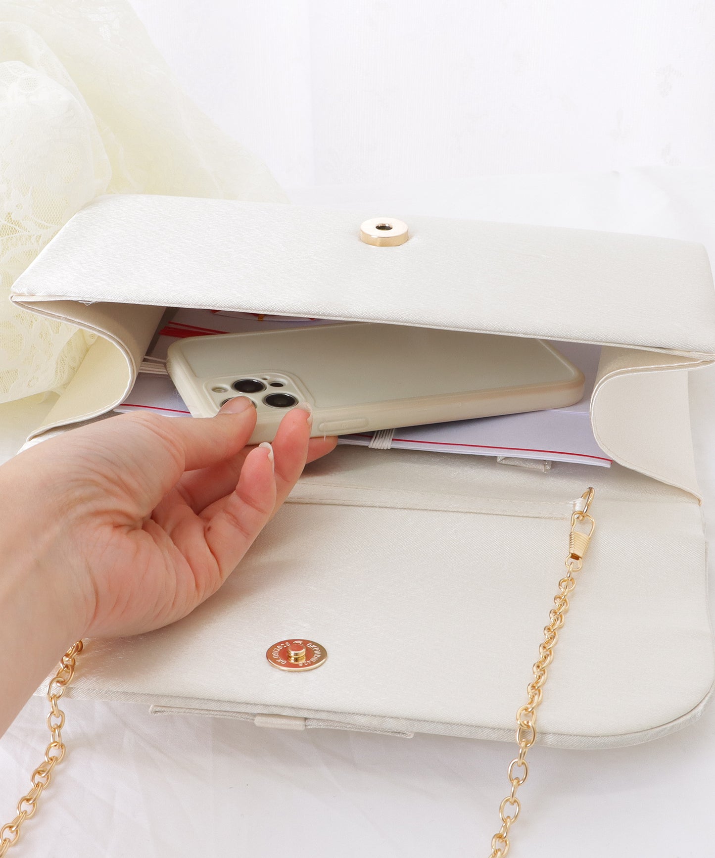 スクエア リボン プリーツ クラッチ バッグ