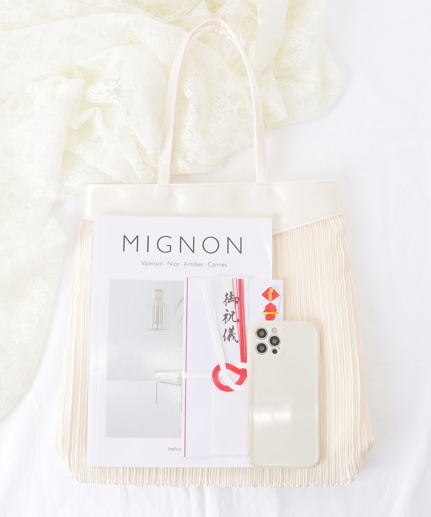 サテン プリーツ 薄型 トート バッグ