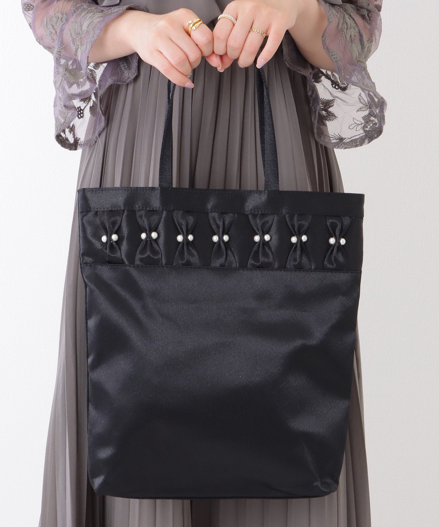 パール リボン 薄型 パーティー トート バッグ