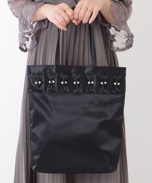 パール リボン 薄型 パーティー トート バッグ