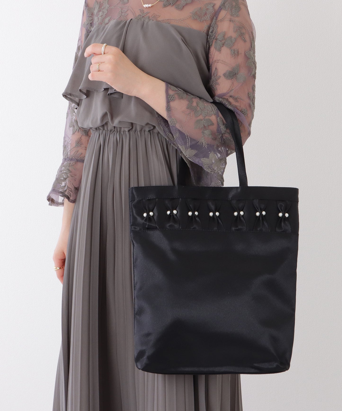 パール リボン 薄型 パーティー トート バッグ