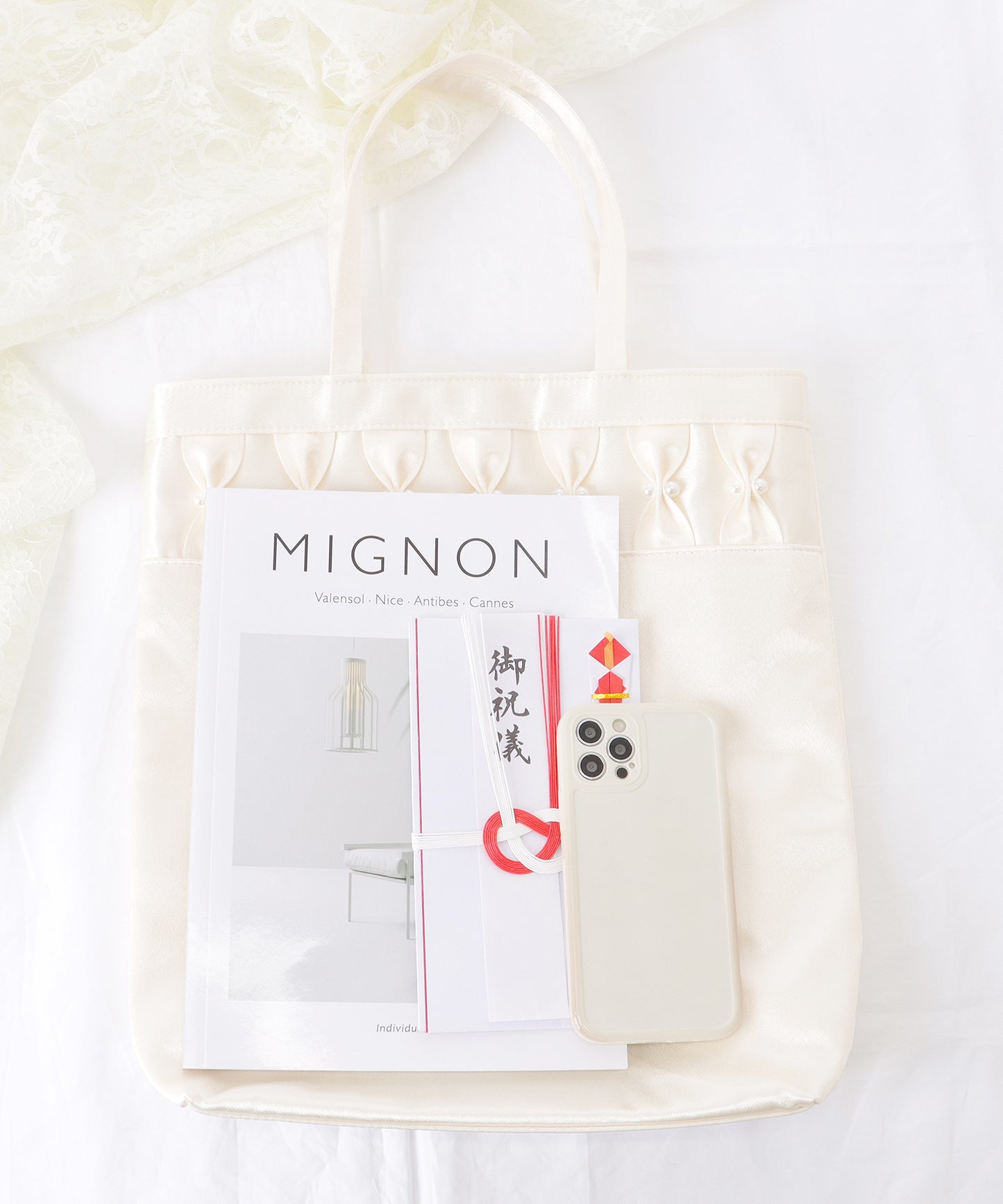 パール リボン 薄型 パーティー トート バッグ