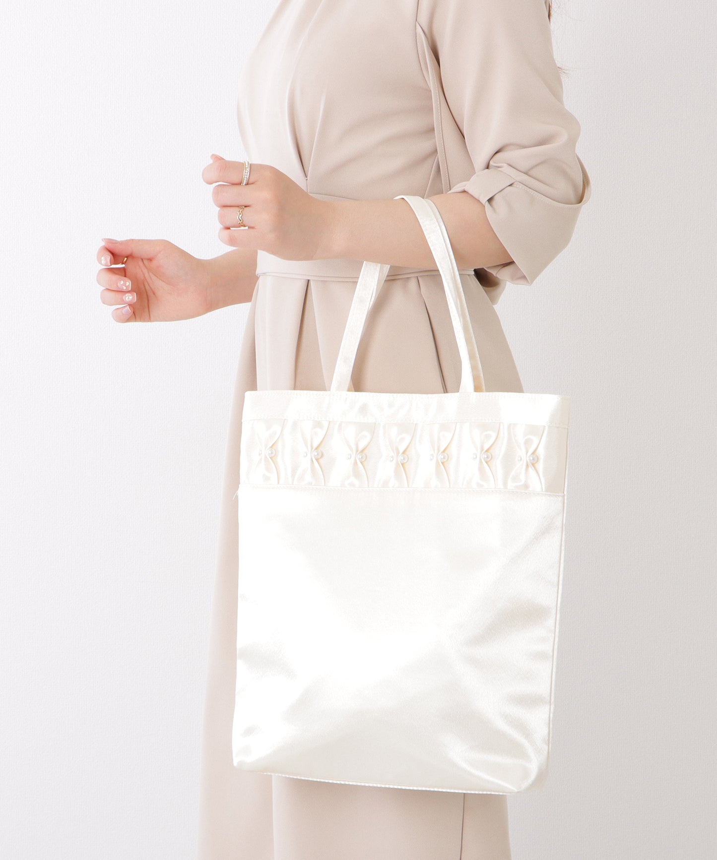 パール リボン 薄型 パーティー トート バッグ