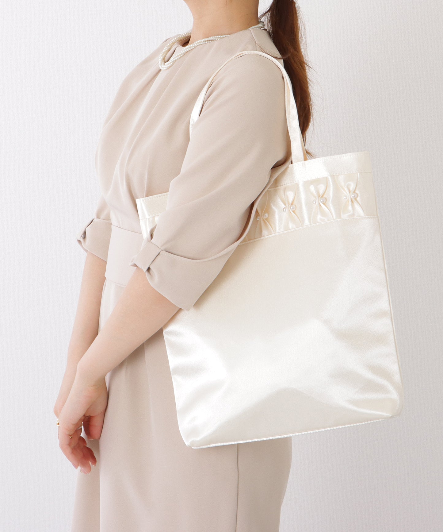 パール リボン 薄型 パーティー トート バッグ