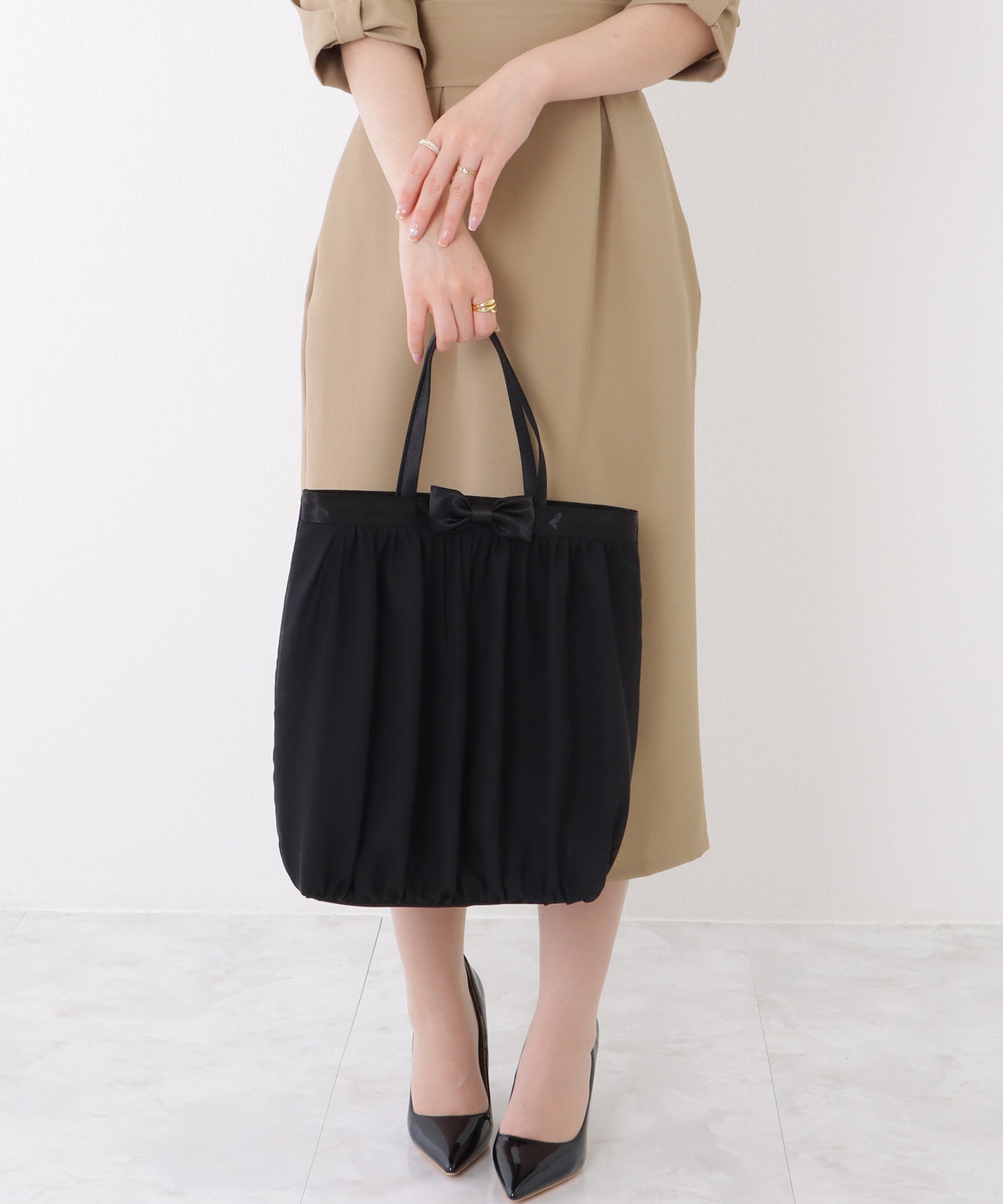 タック リボン サテン トート バッグ