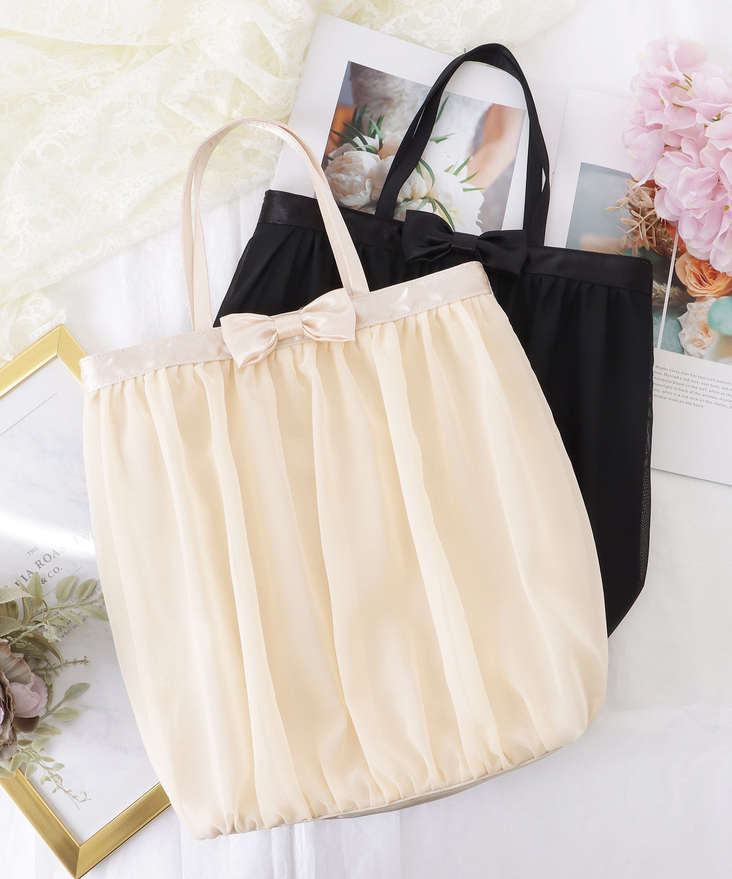 タック リボン サテン トート バッグ