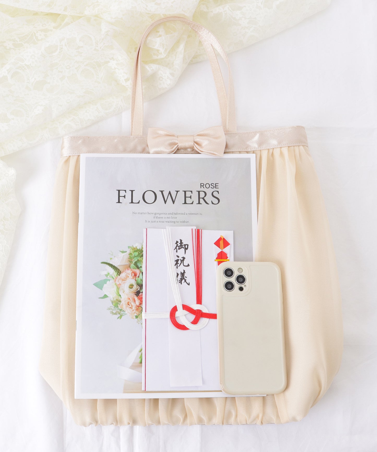 タック リボン サテン トート バッグ