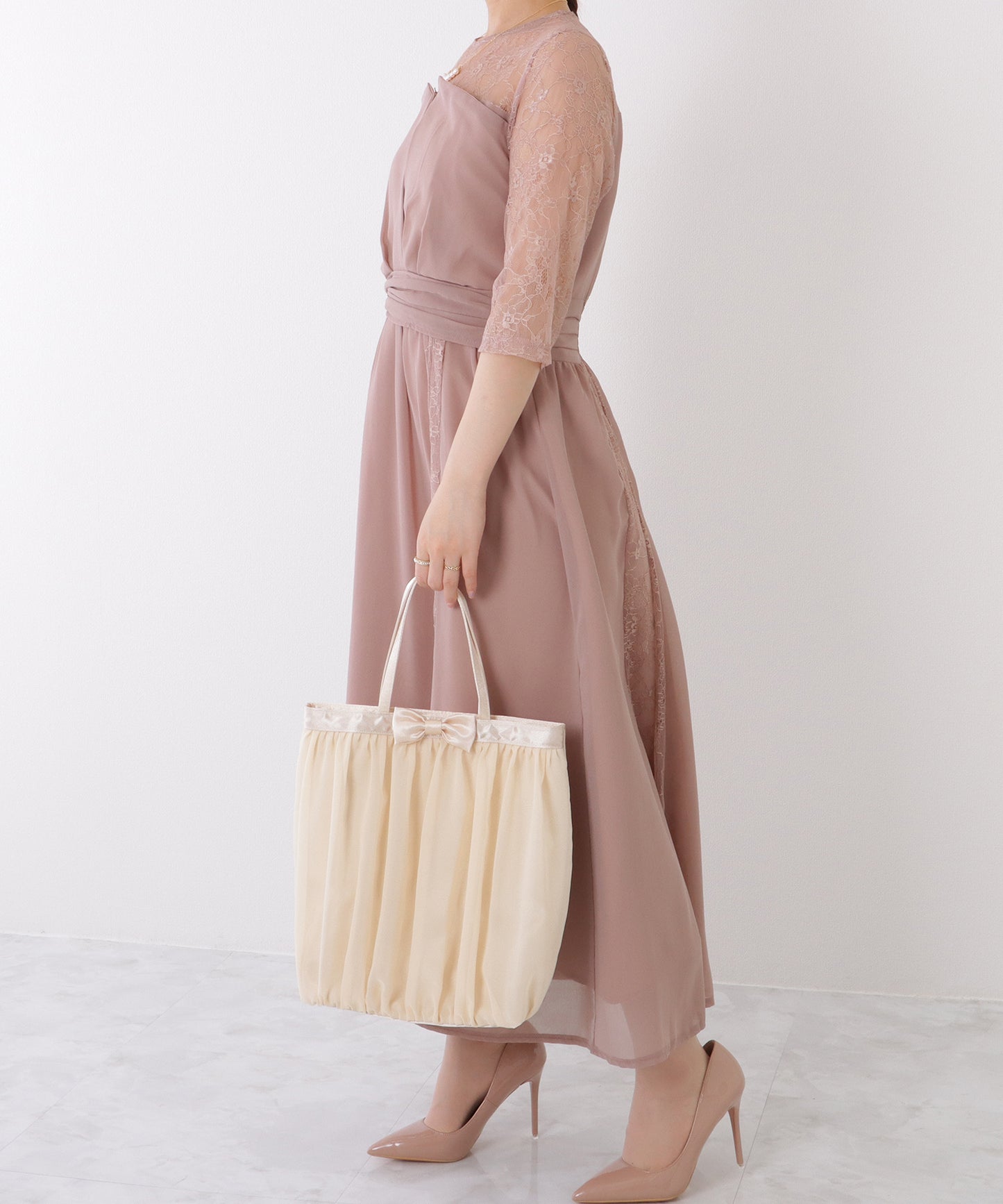 タック リボン サテン トート バッグ