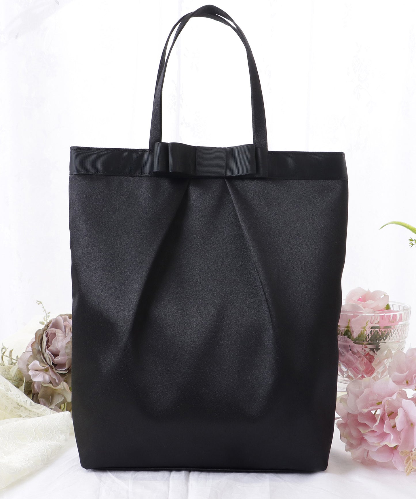 リボン付き サテン タック トート バッグ