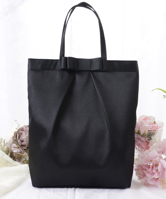 リボン付き サテン タック トート バッグ