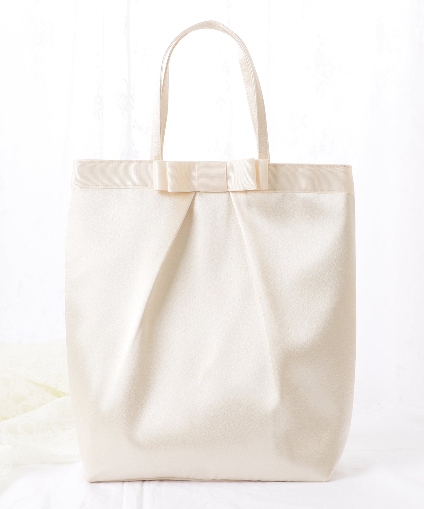 リボン付き サテン タック トート バッグ