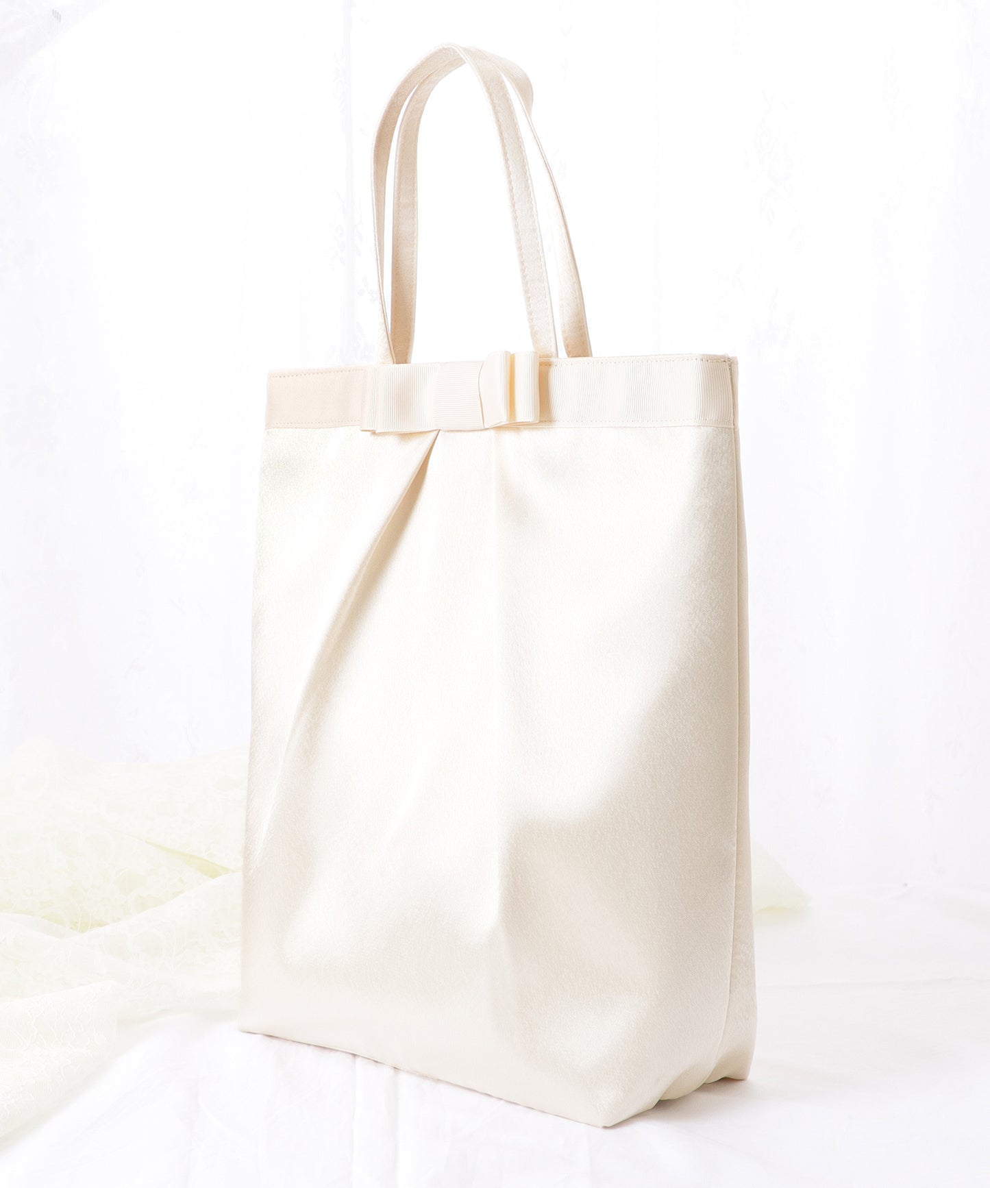 リボン付き サテン タック トート バッグ