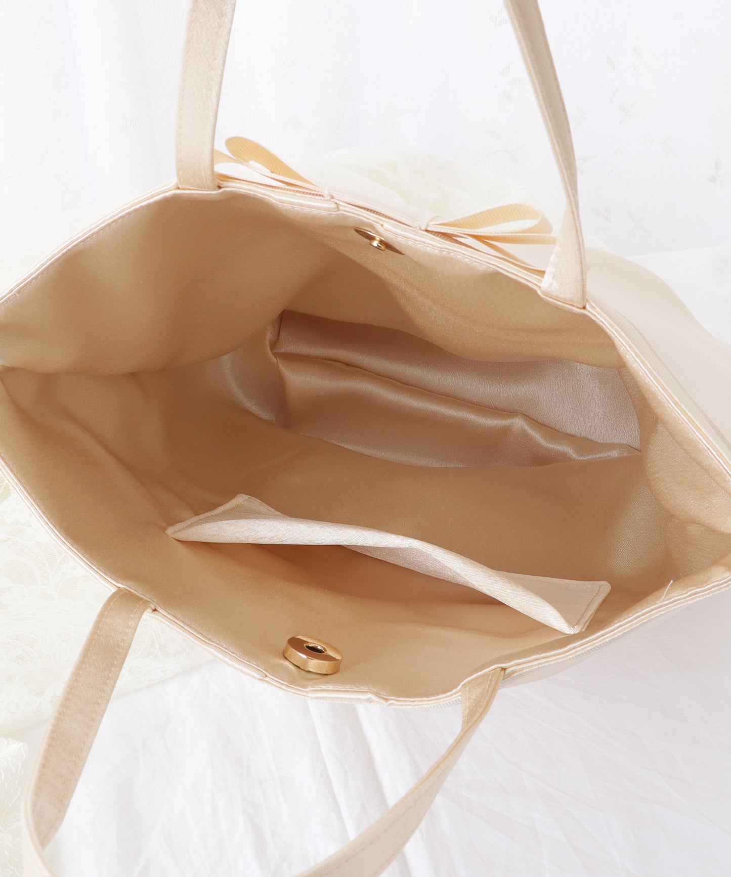 リボン付き サテン タック トート バッグ