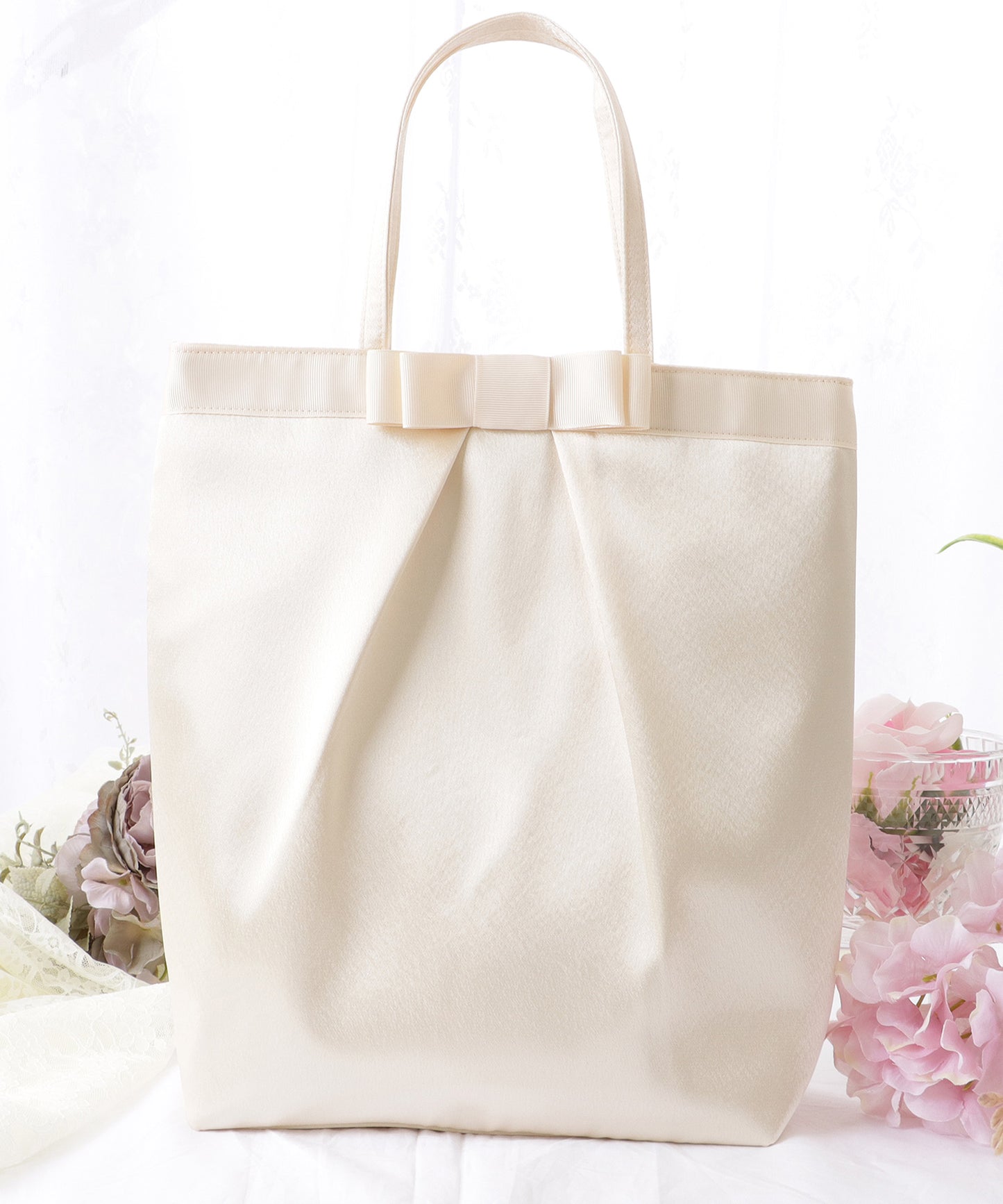 リボン付き サテン タック トート バッグ