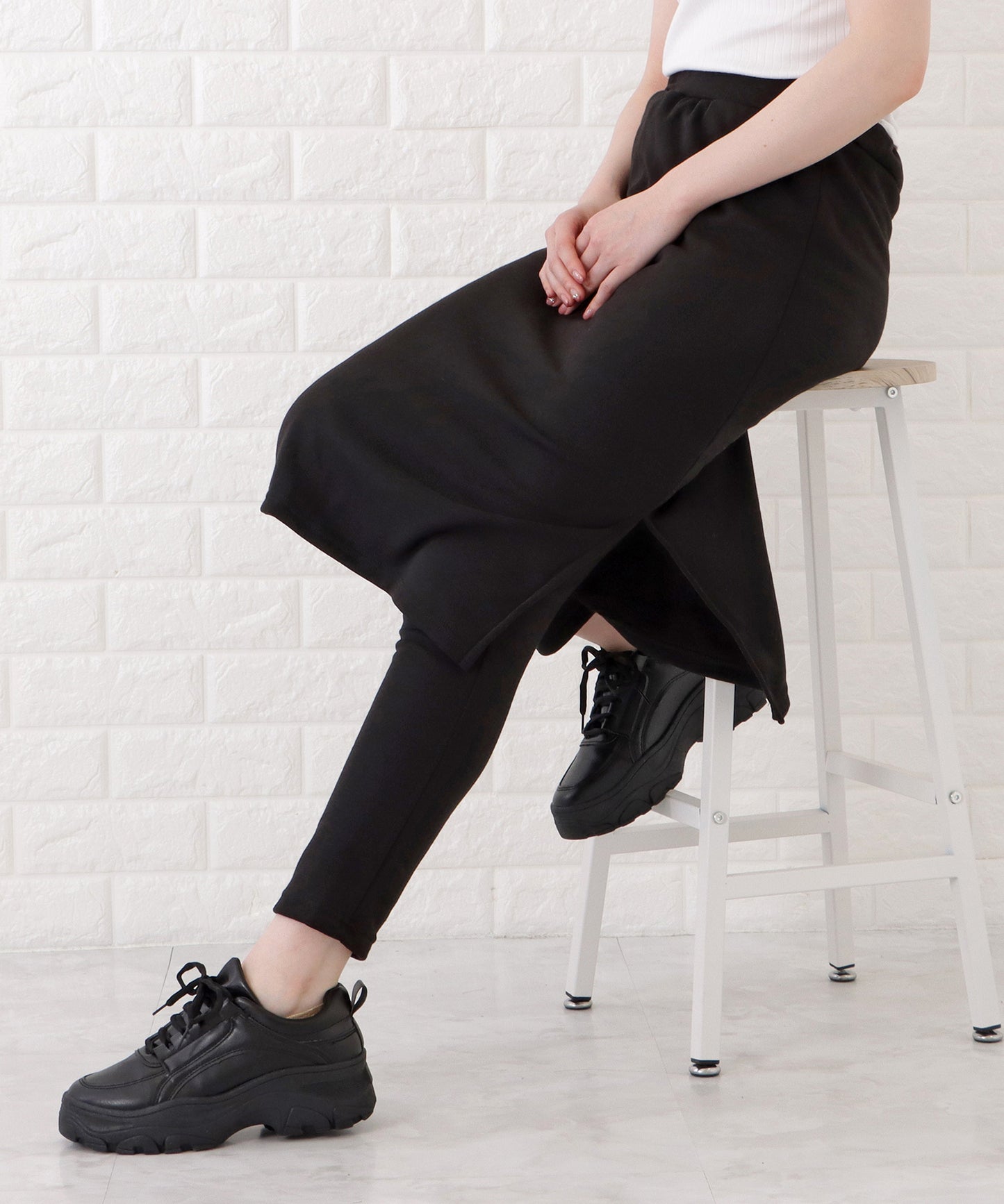 シンプルストレッチニットスカート付きレギンス
