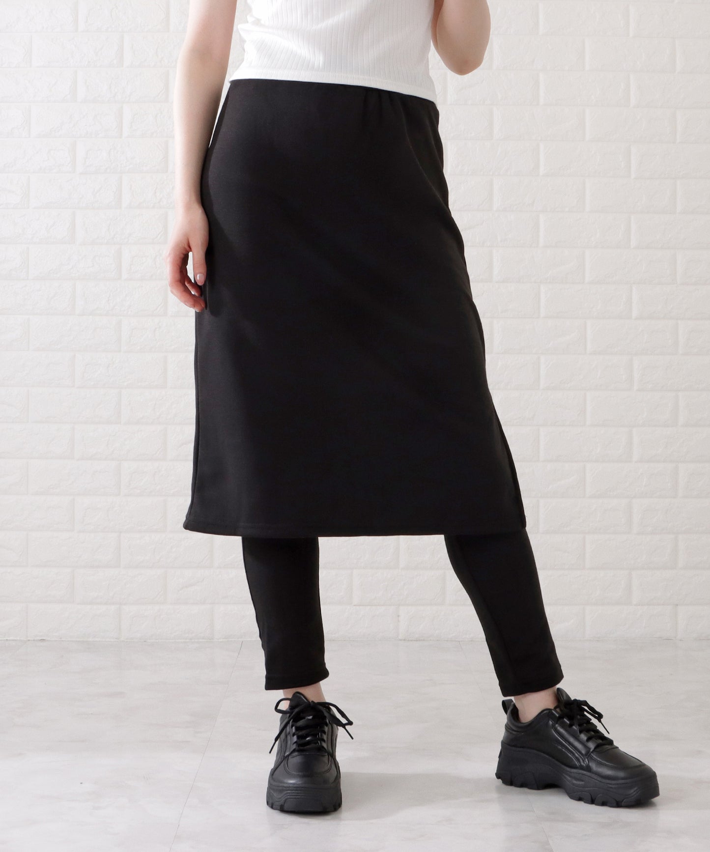 シンプルストレッチニットスカート付きレギンス